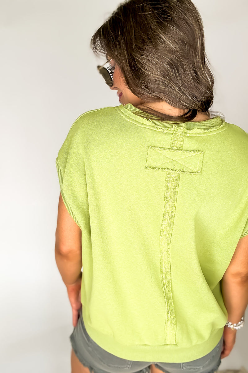 Green With Envy Short Sleeve Boxy Crew Neck Sweat Top