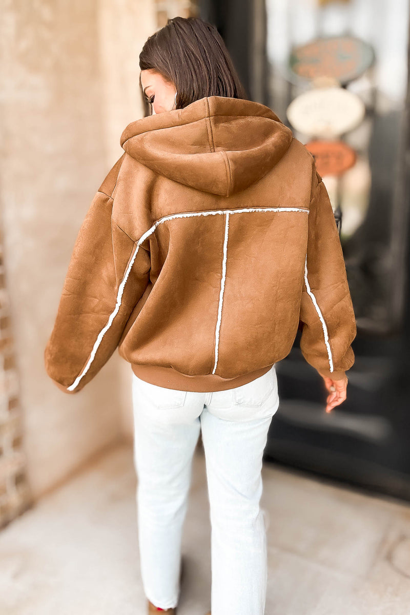 Le Lis Suede With Fleece Zipper Down Jacket With Hoodie