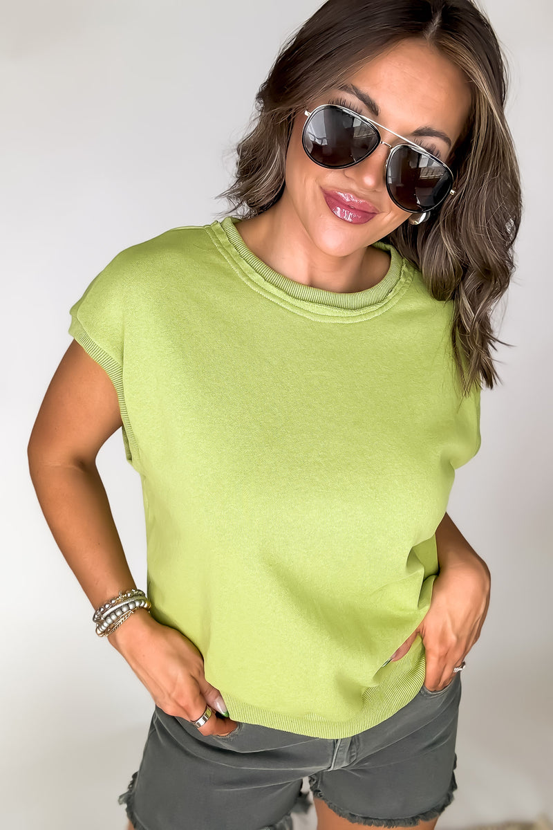 Green With Envy Short Sleeve Boxy Crew Neck Sweat Top