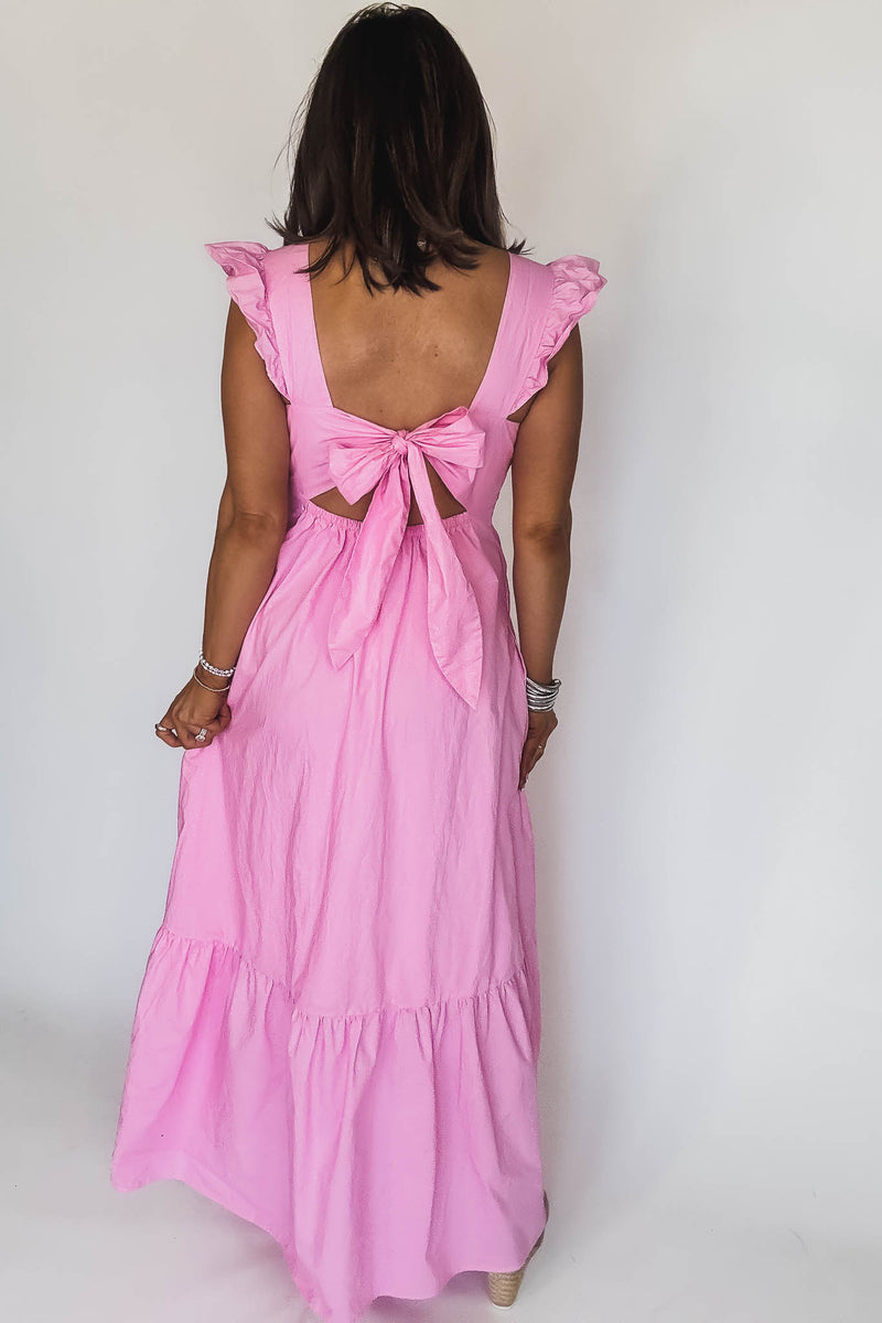 Pink Poplin Tie Back Maxi Dress