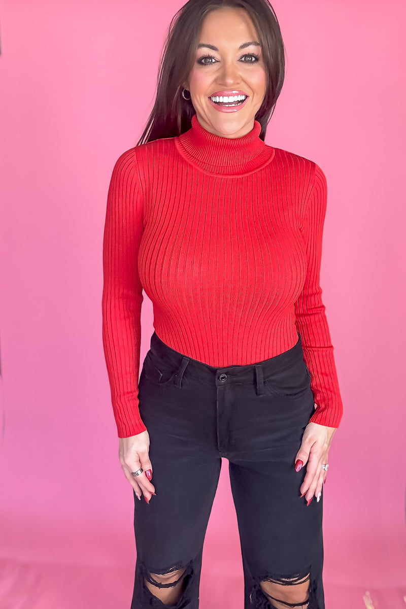 Ribbed Red Long Sleeve Bodysuit