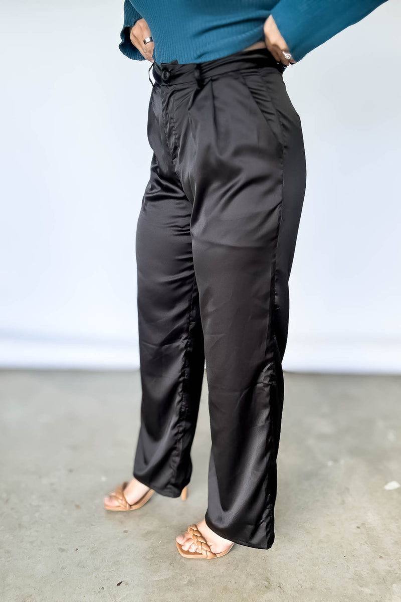 Black High Waist Satin Pant