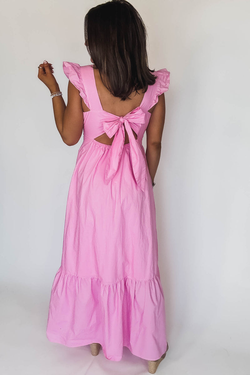 Pink Poplin Tie Back Maxi Dress