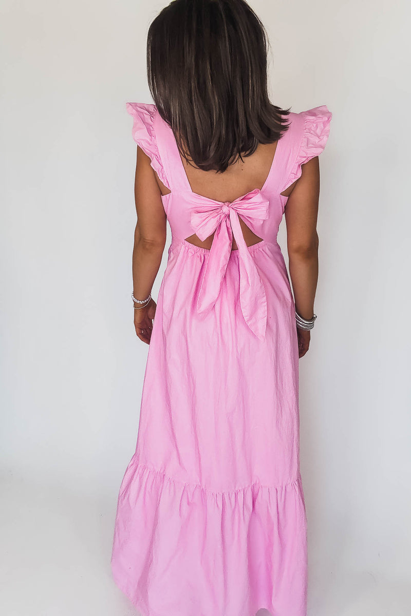 Pink Poplin Tie Back Maxi Dress
