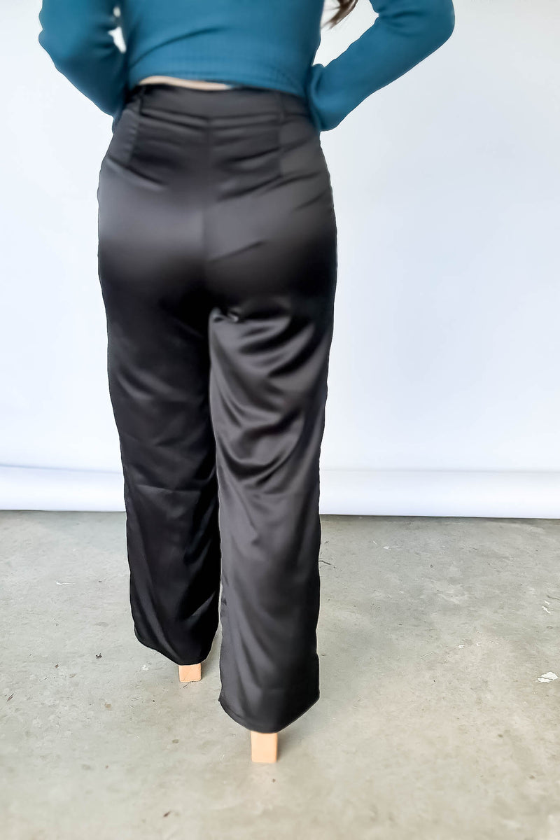Black High Waist Satin Pant