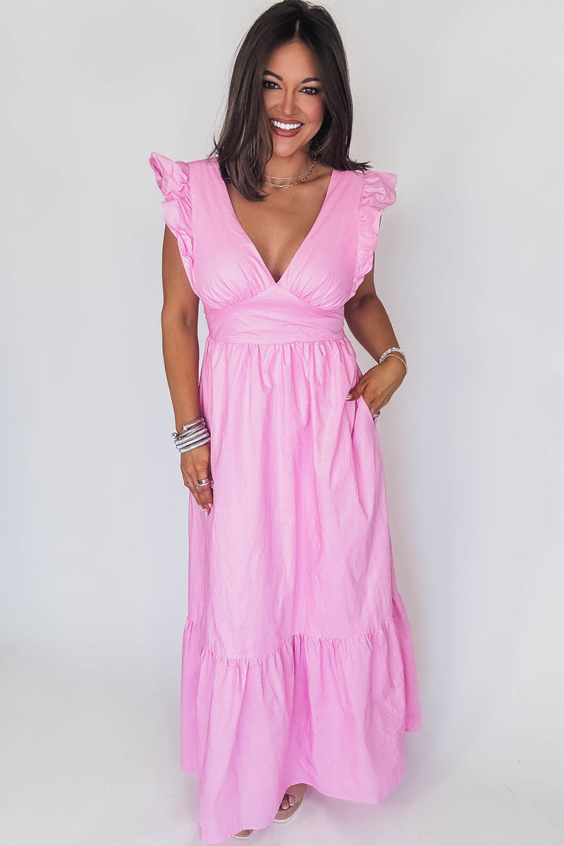 Pink Poplin Tie Back Maxi Dress