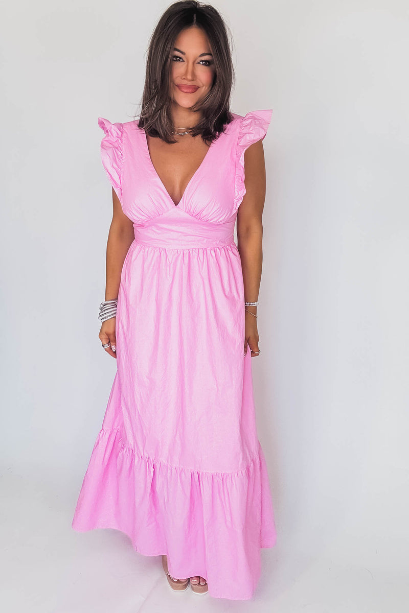 Pink Poplin Tie Back Maxi Dress
