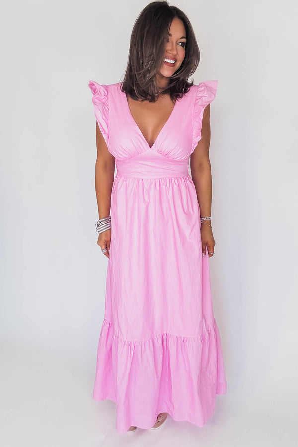 Pink Poplin Tie Back Maxi Dress
