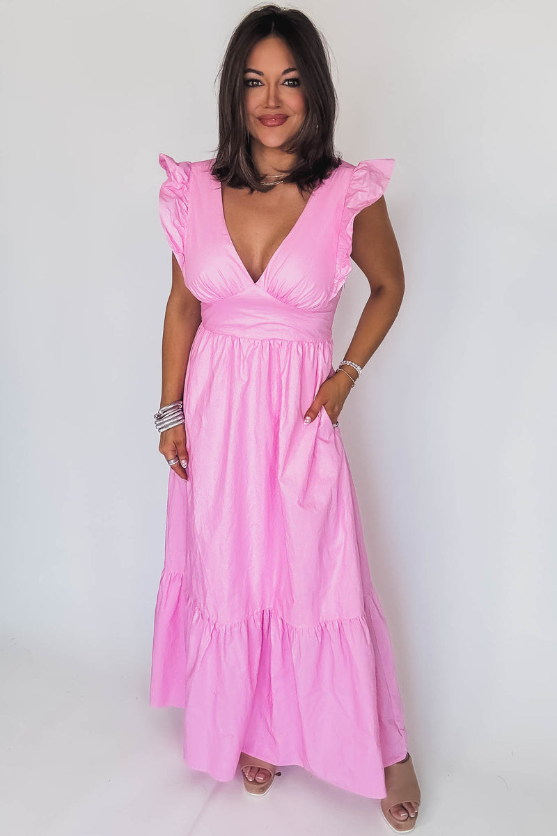 Pink Poplin Tie Back Maxi Dress