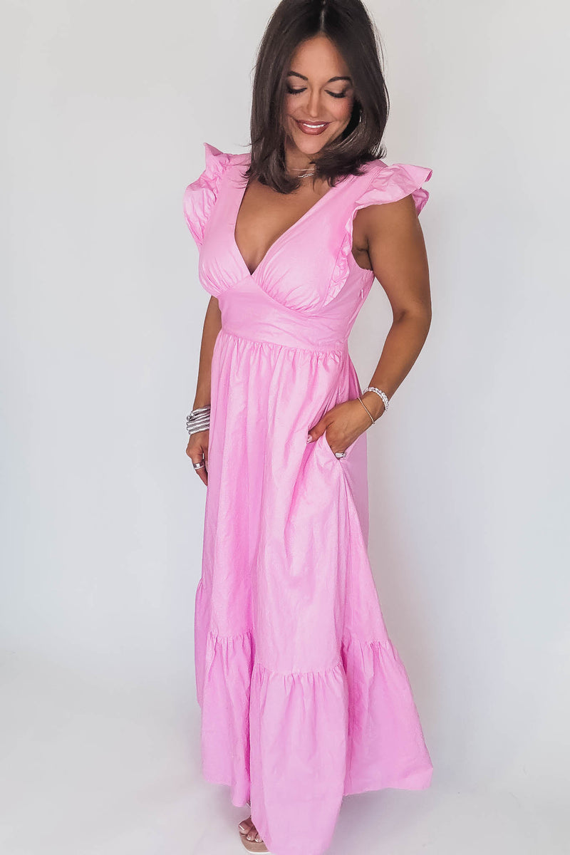 Pink Poplin Tie Back Maxi Dress