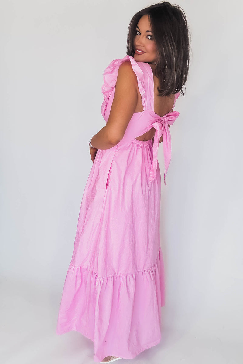 Pink Poplin Tie Back Maxi Dress