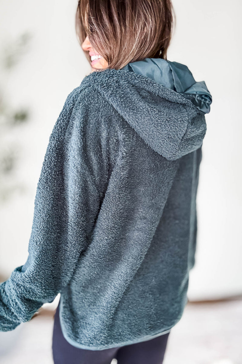 Zip Up Jungle Green Sherpa Hoodie