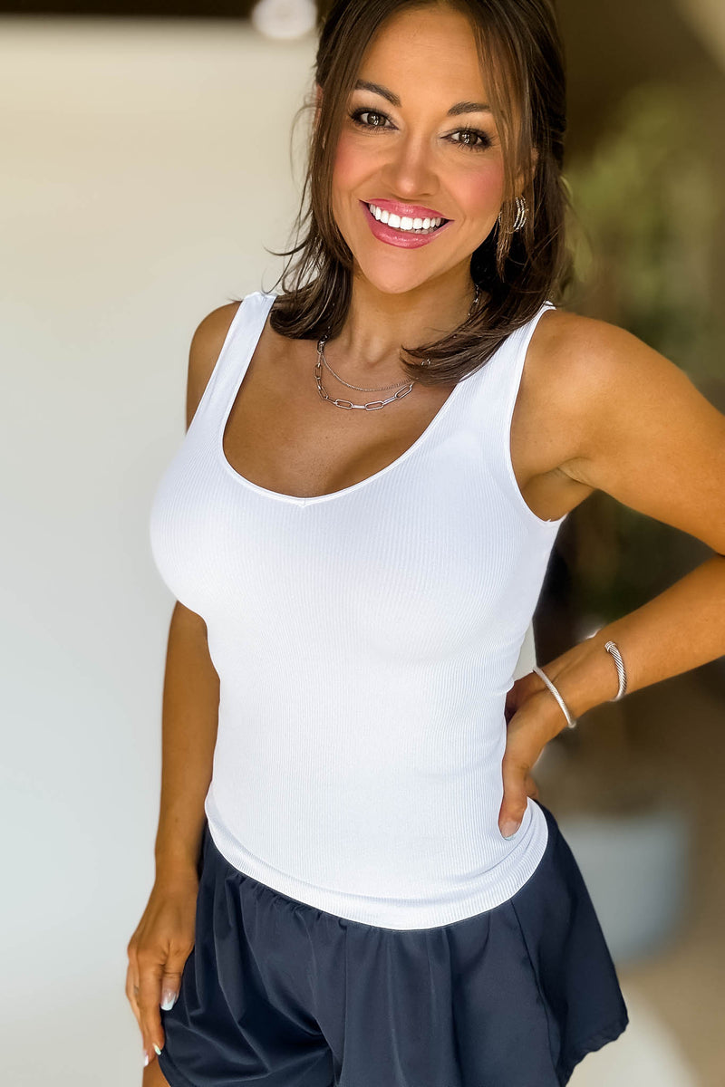 Ribbed Reversible White Tank Top
