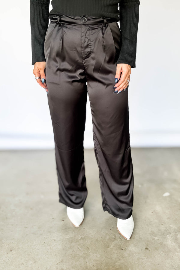 Black High Waist Satin Pant