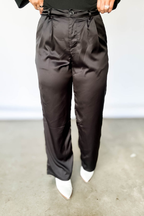 Black High Waist Satin Pant