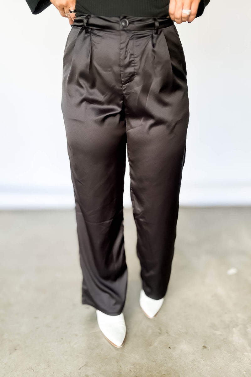 Black High Waist Satin Pant