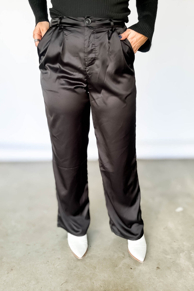 Black High Waist Satin Pant