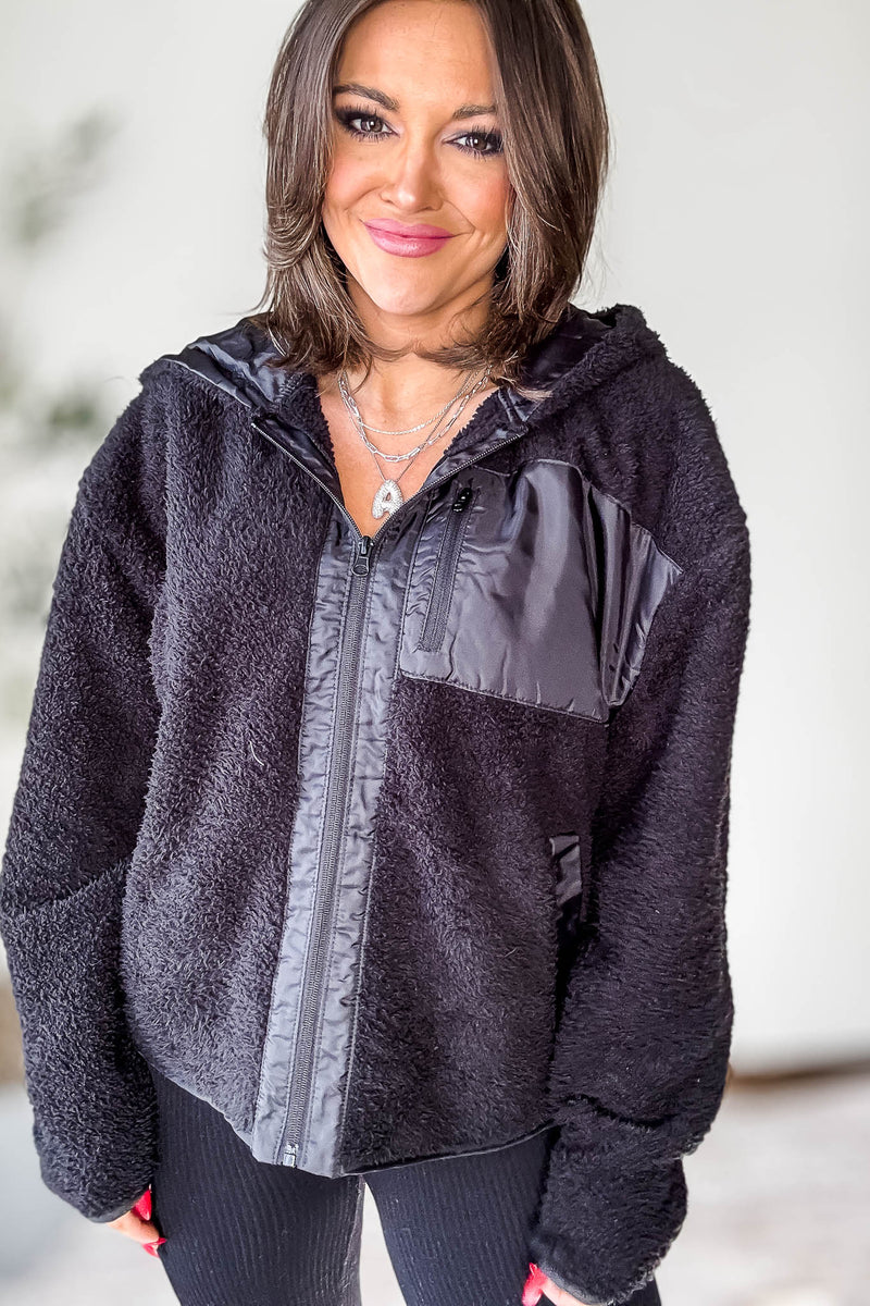 Zip Up Black Sherpa Hoodie
