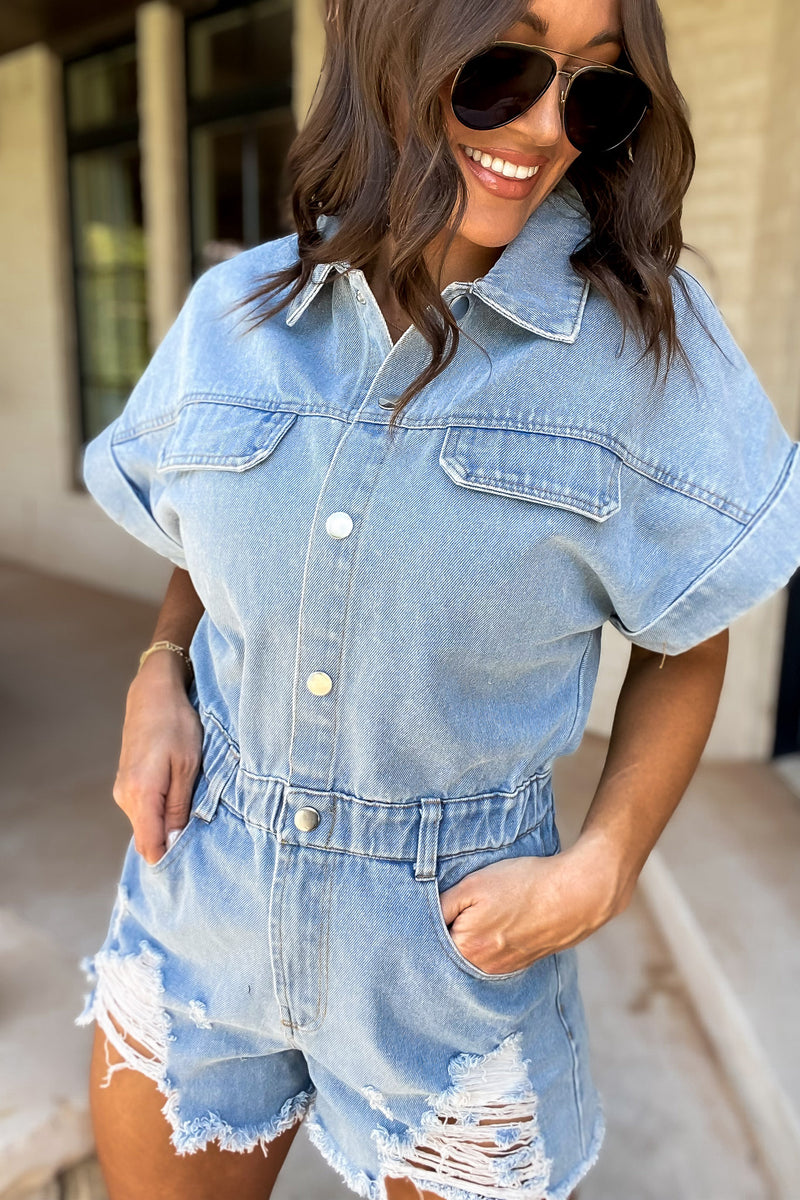 Distressed Denim Romper