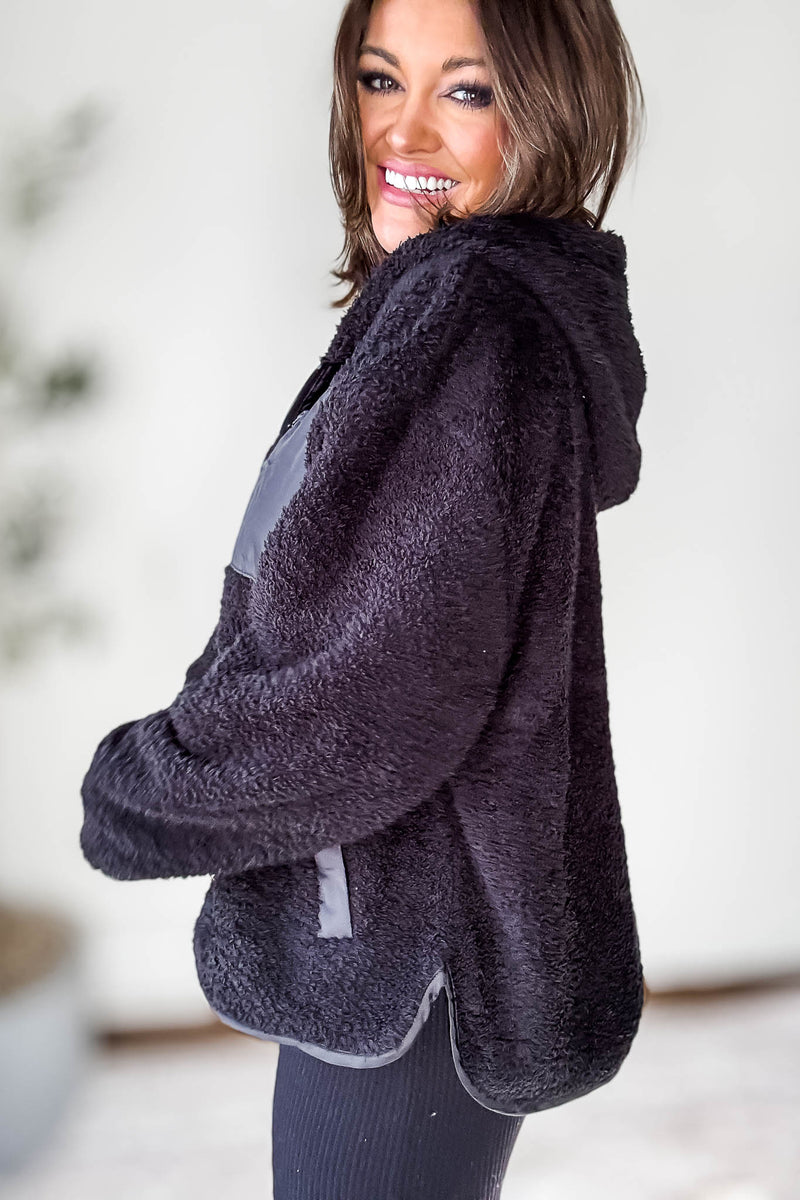 Zip Up Black Sherpa Hoodie