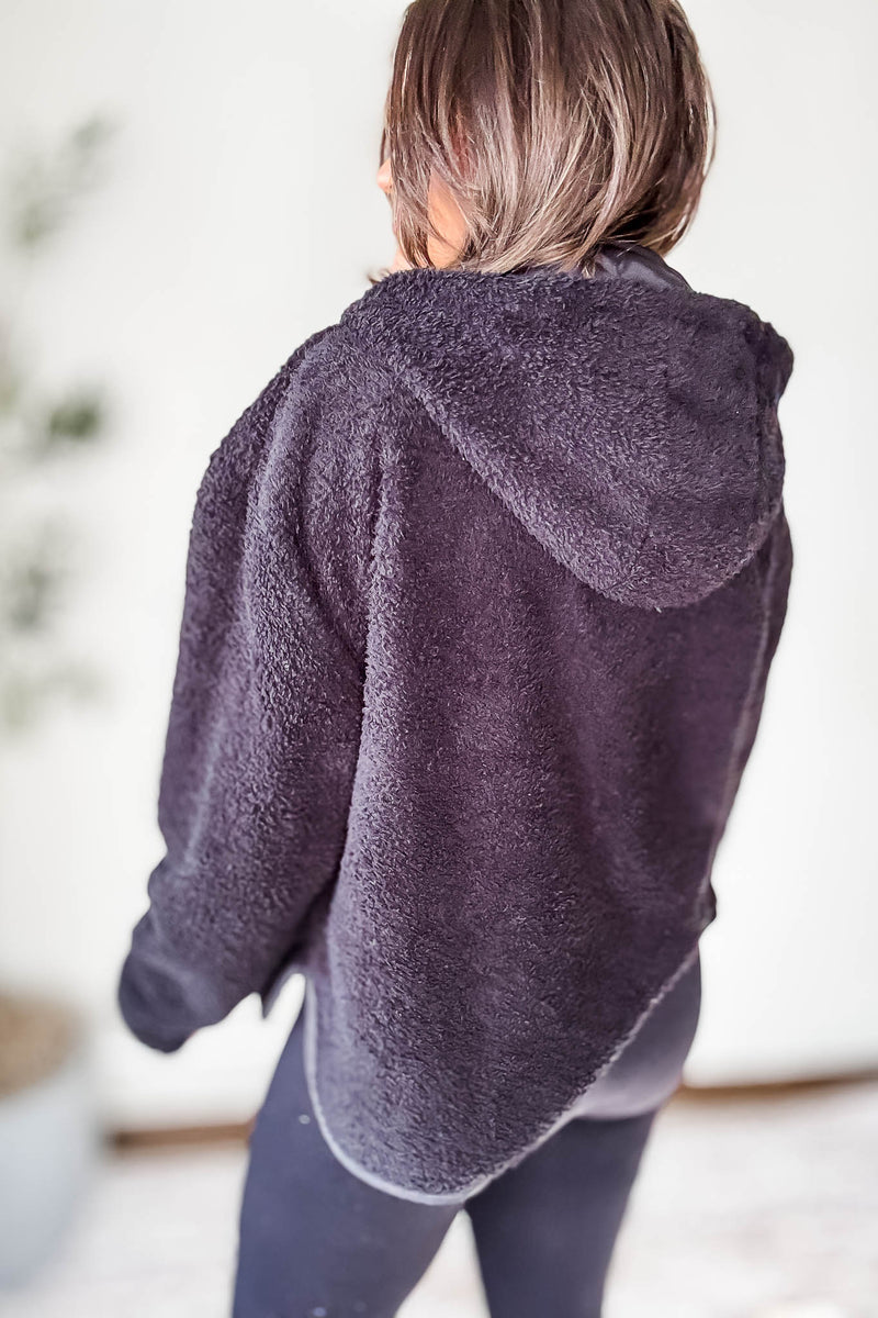 Zip Up Black Sherpa Hoodie