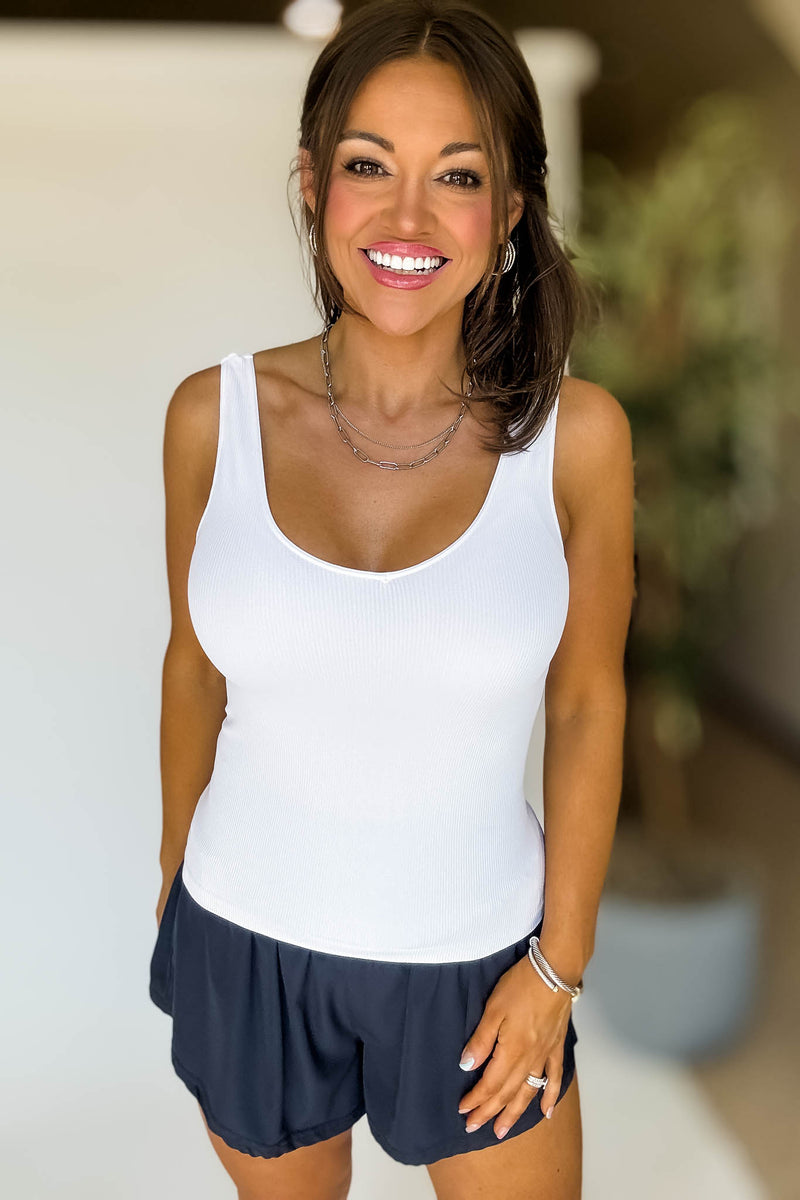 Ribbed Reversible White Tank Top