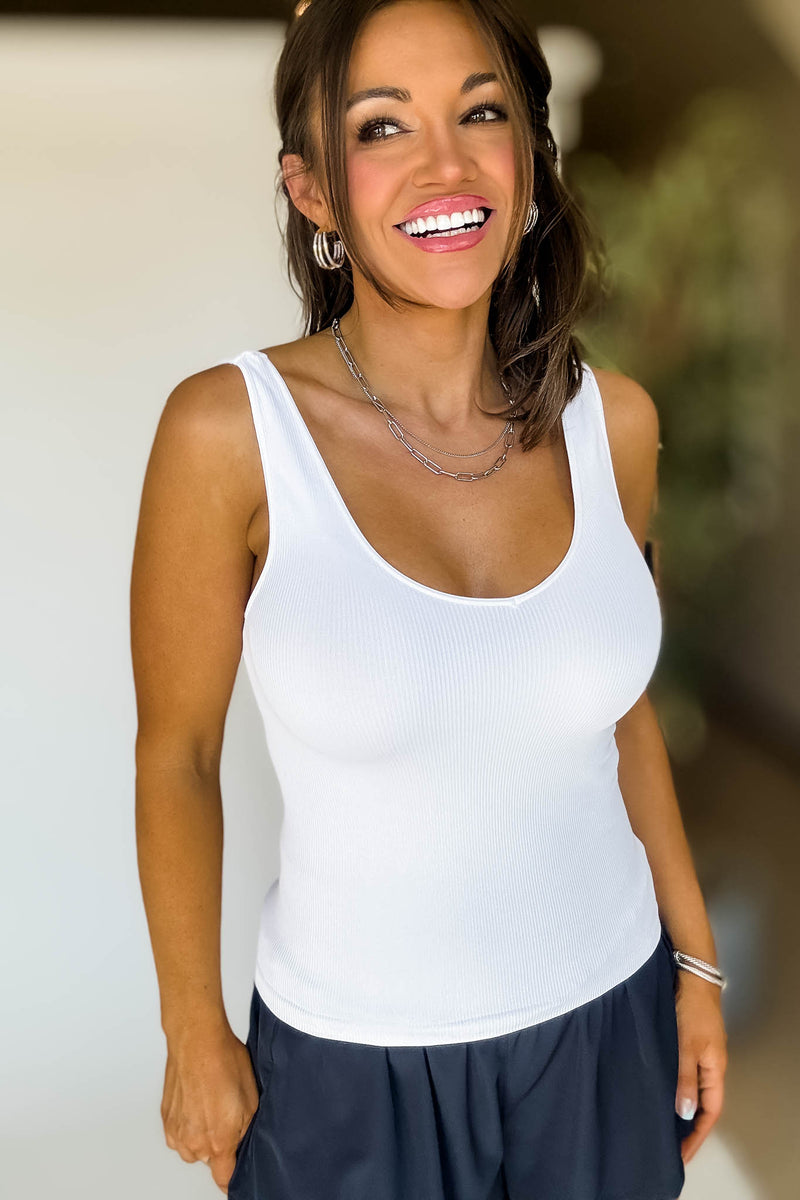 Ribbed Reversible White Tank Top