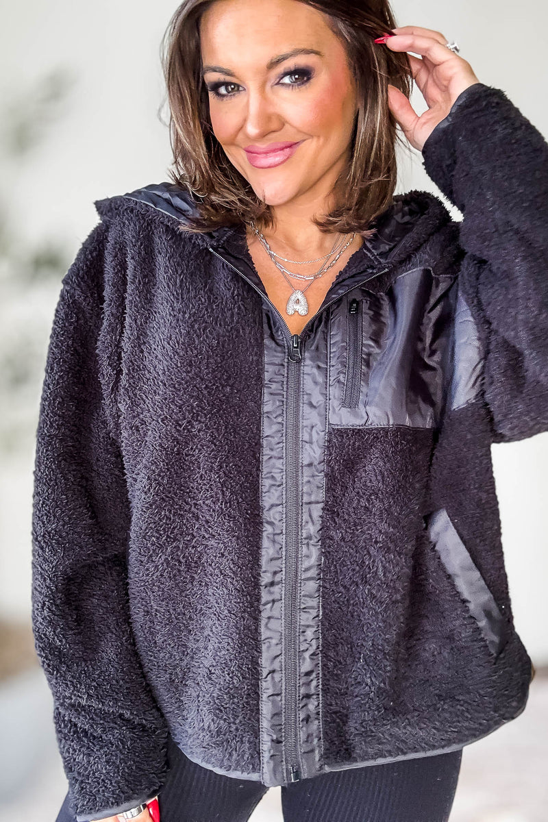 Zip Up Black Sherpa Hoodie