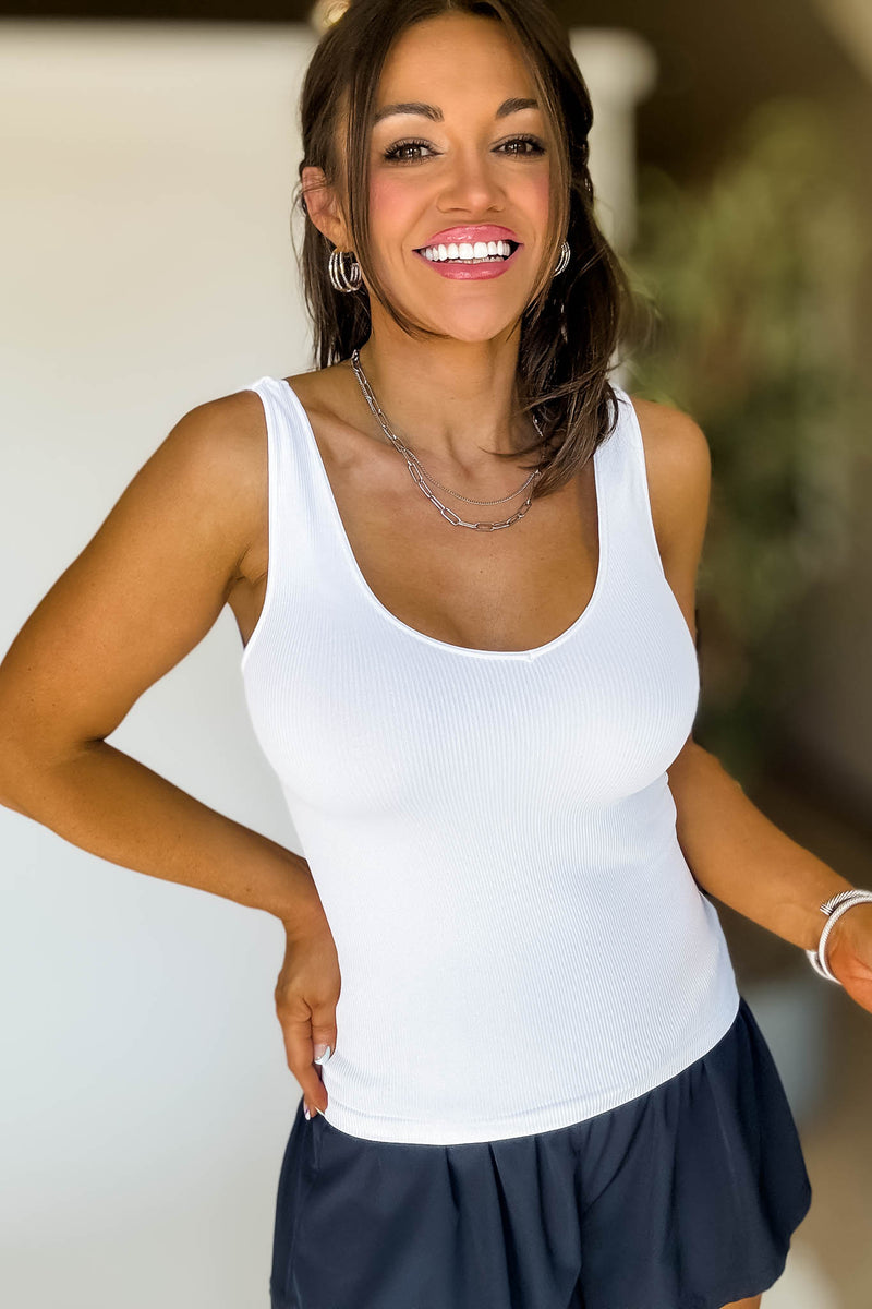 Ribbed Reversible White Tank Top