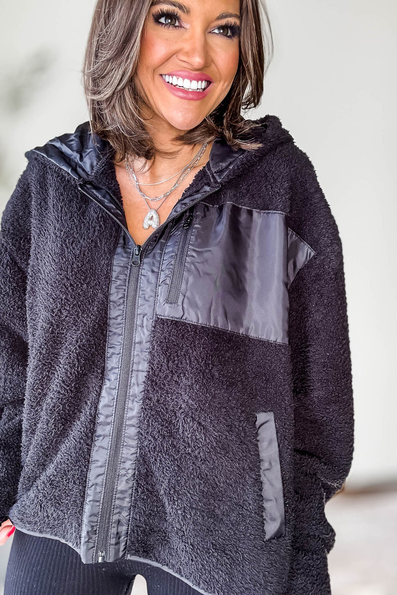 Zip Up Black Sherpa Hoodie