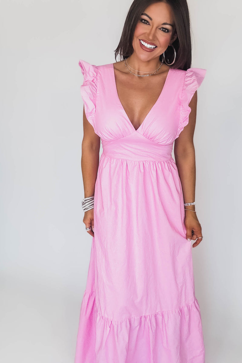Pink Poplin Tie Back Maxi Dress