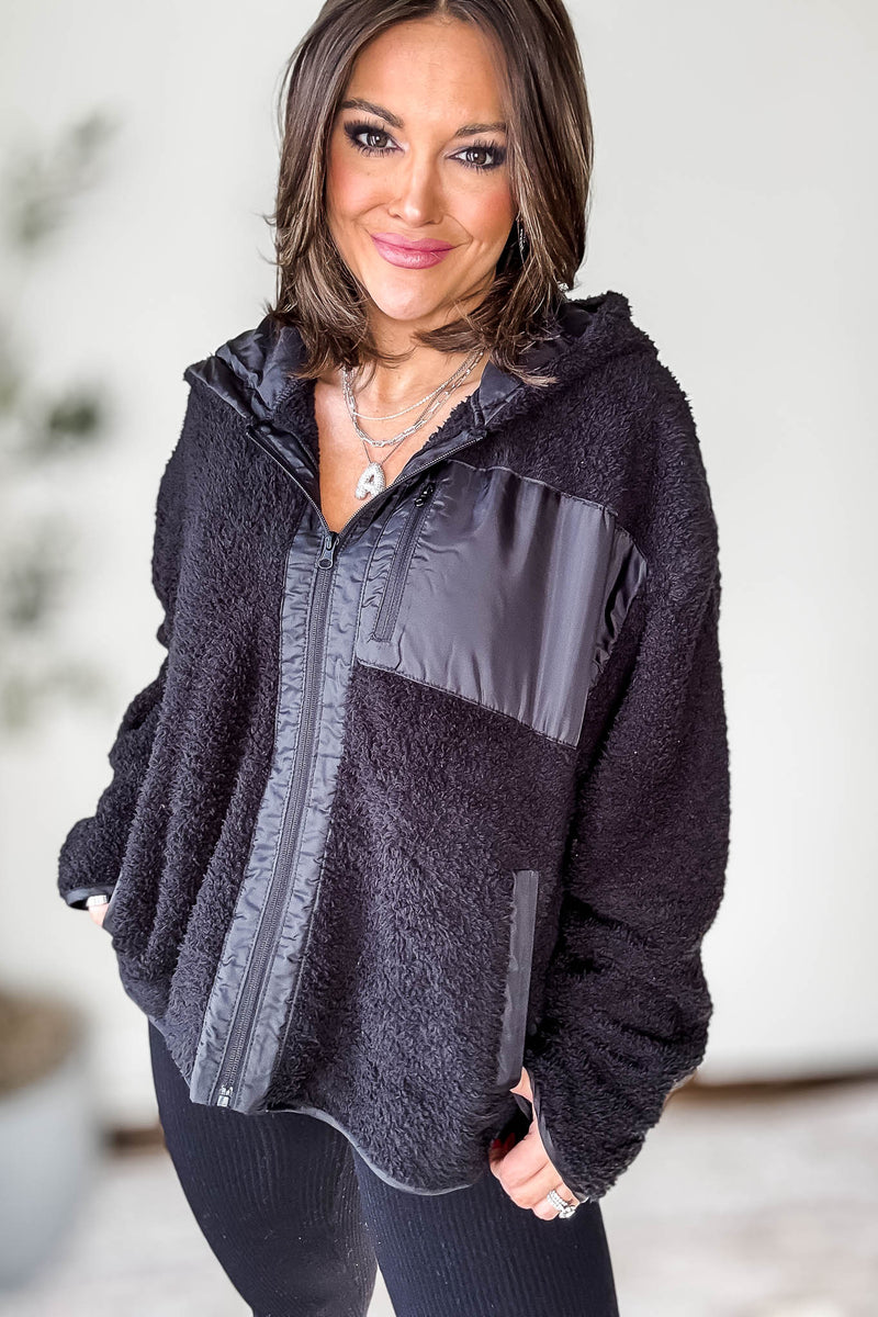 Zip Up Black Sherpa Hoodie