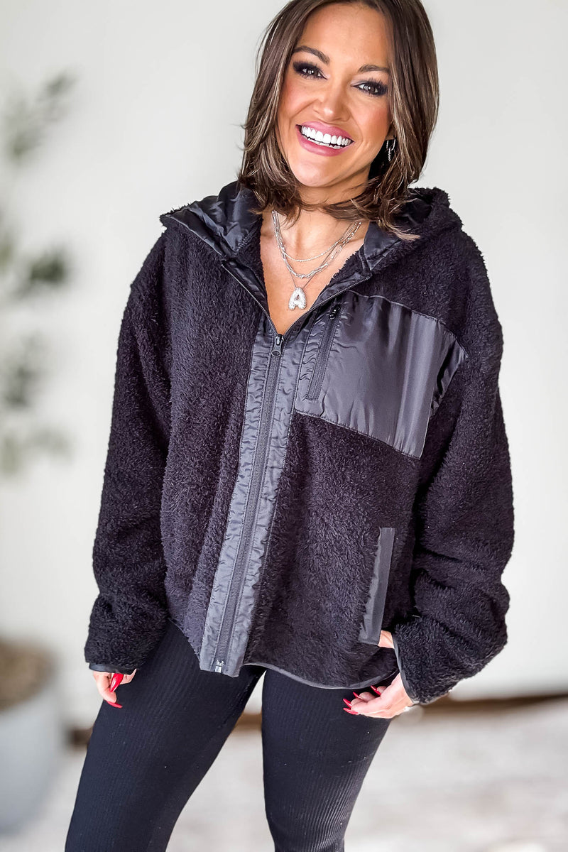 Zip Up Black Sherpa Hoodie