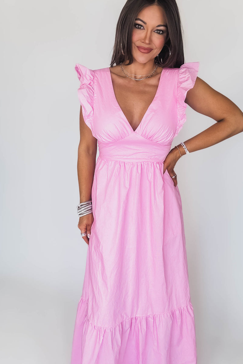 Pink Poplin Tie Back Maxi Dress