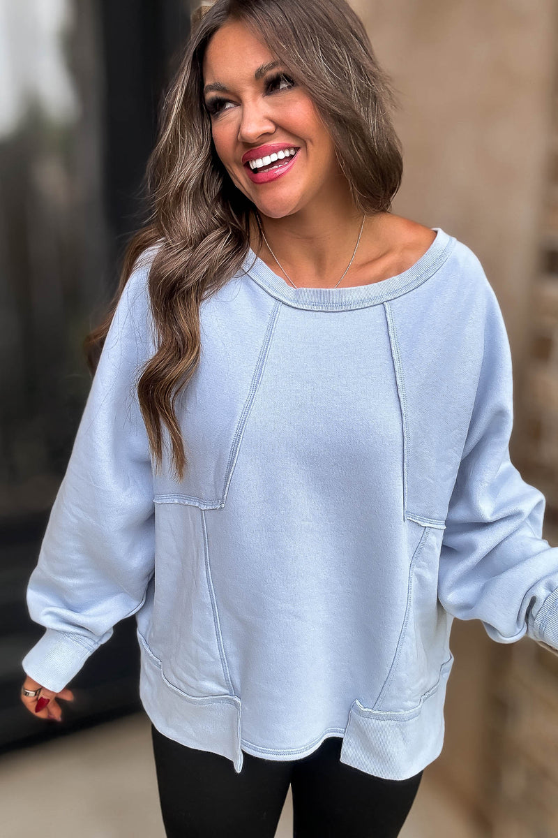Oversized Blue Detail Patched Dolman Sleeve Sweatshirt
