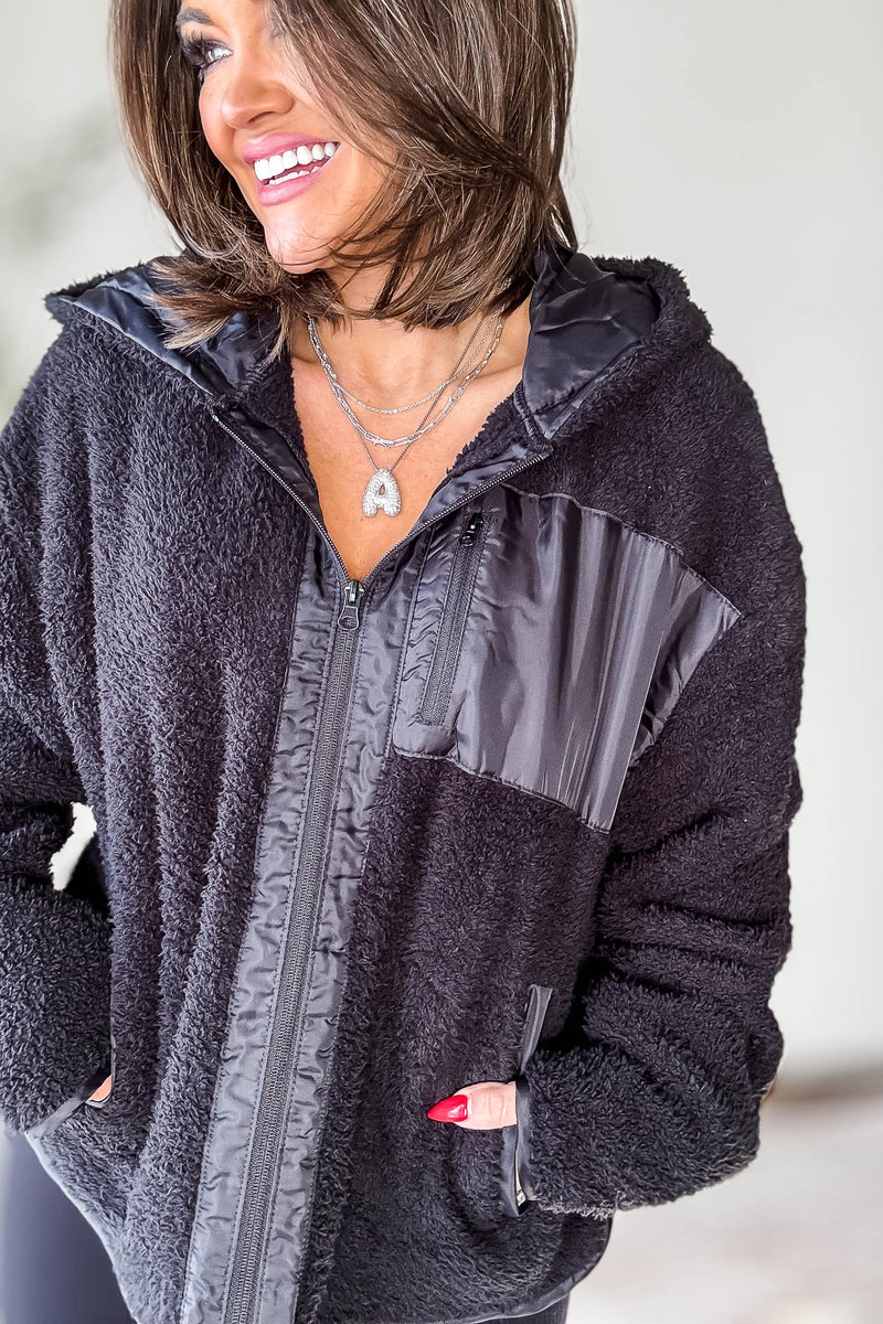 Zip Up Black Sherpa Hoodie