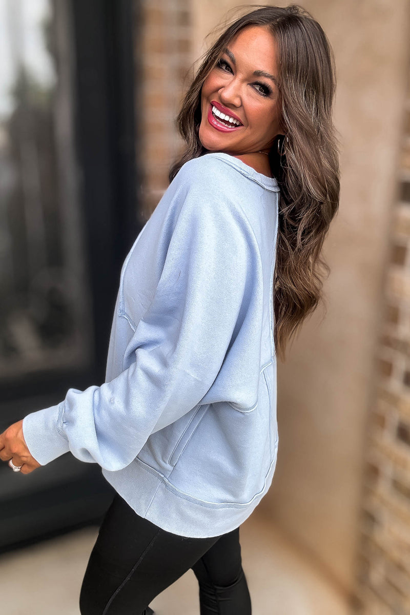 Oversized Blue Detail Patched Dolman Sleeve Sweatshirt