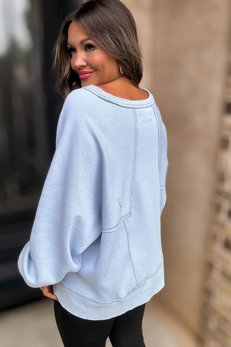 Oversized Blue Detail Patched Dolman Sleeve Sweatshirt