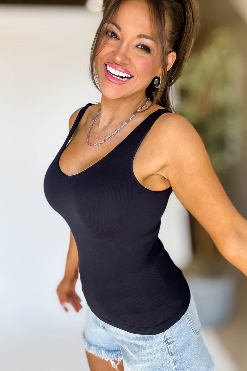 Ribbed Reversible Black Tank Top