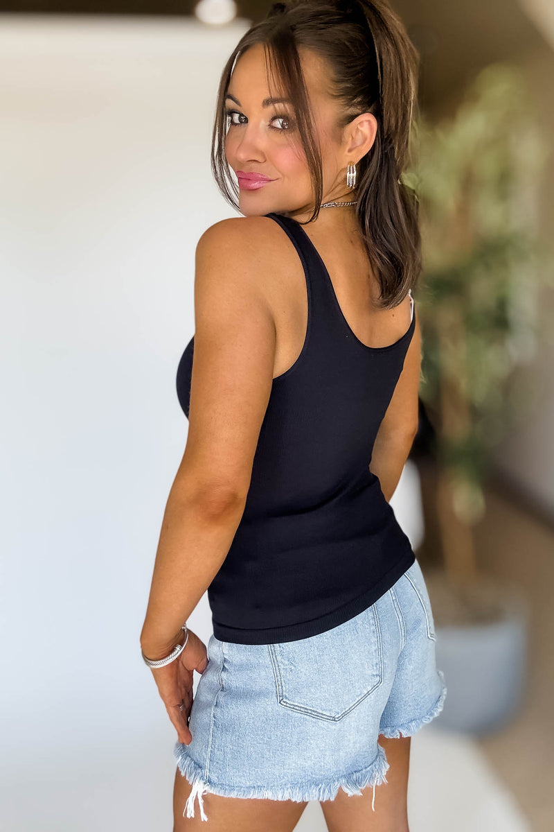 Ribbed Reversible Black Tank Top