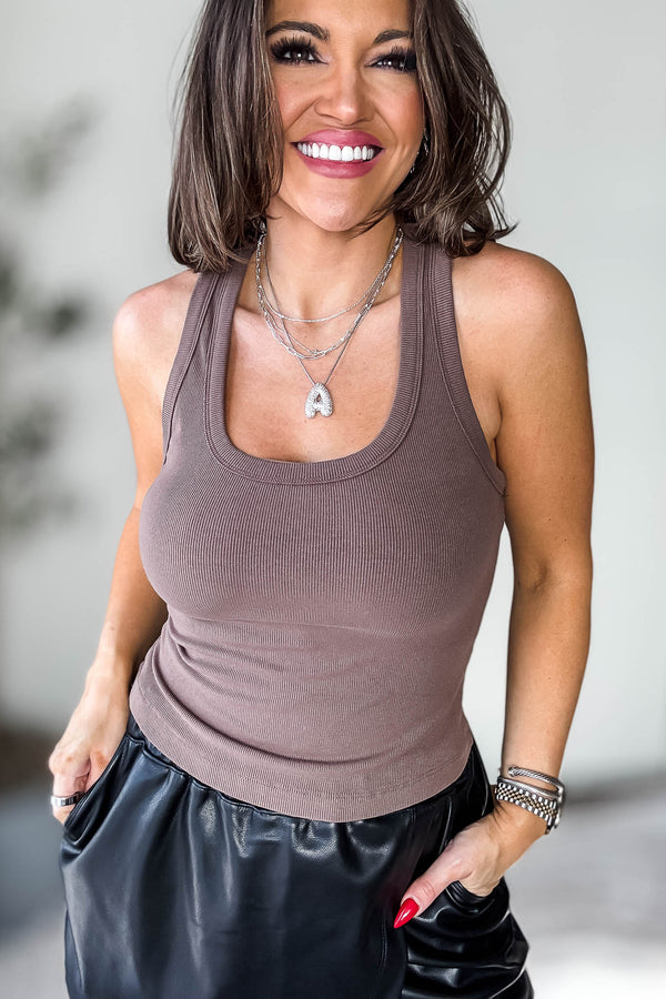 Cutout Keyhole Ribbed Racerback Java Tank Top