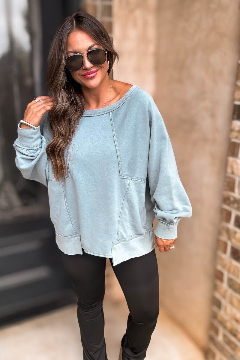 Oversized Green Detail Patched Dolman Sleeve Sweatshirt