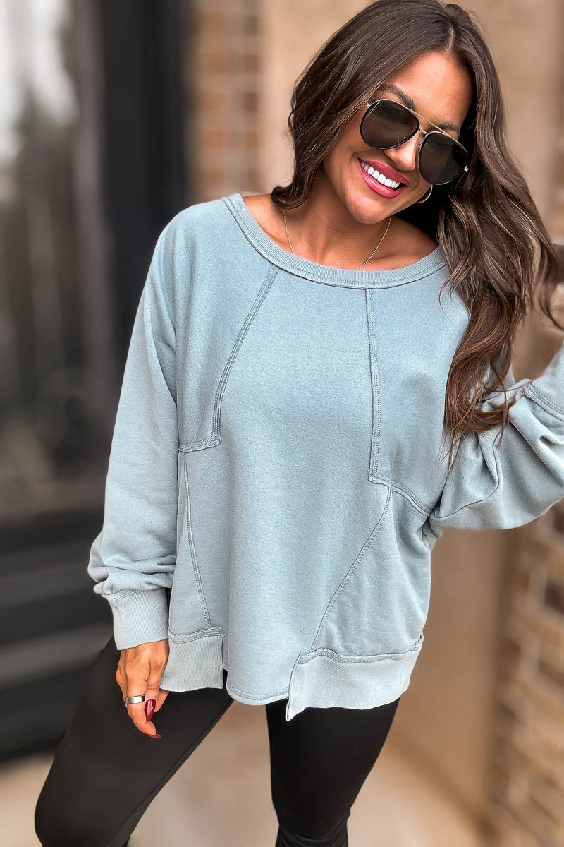 Oversized Green Detail Patched Dolman Sleeve Sweatshirt