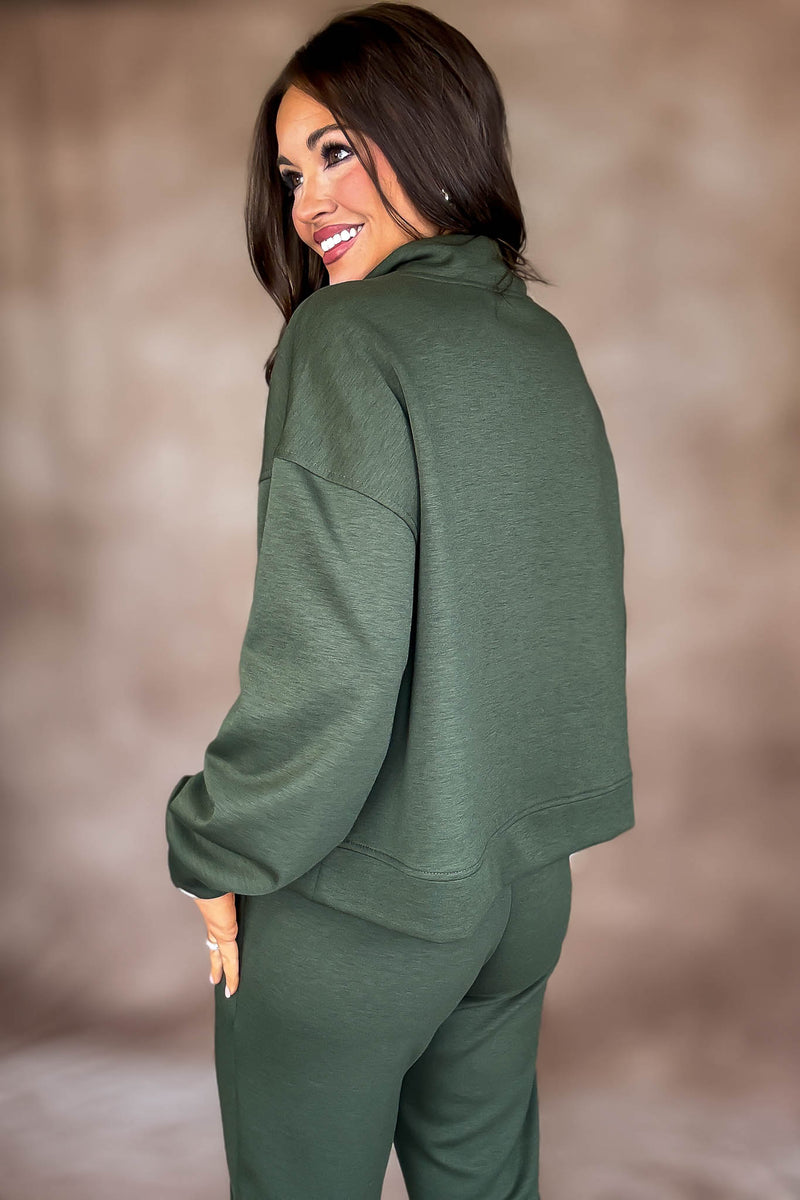 Easy Does It Dark Olive Scuba Half Zip Sweatshirt