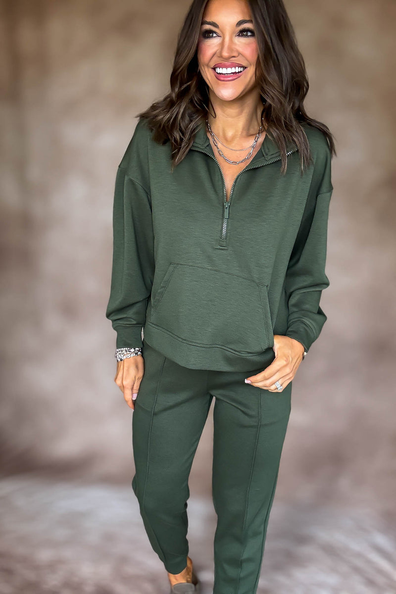 Easy Does It Dark Olive Scuba Half Zip Sweatshirt