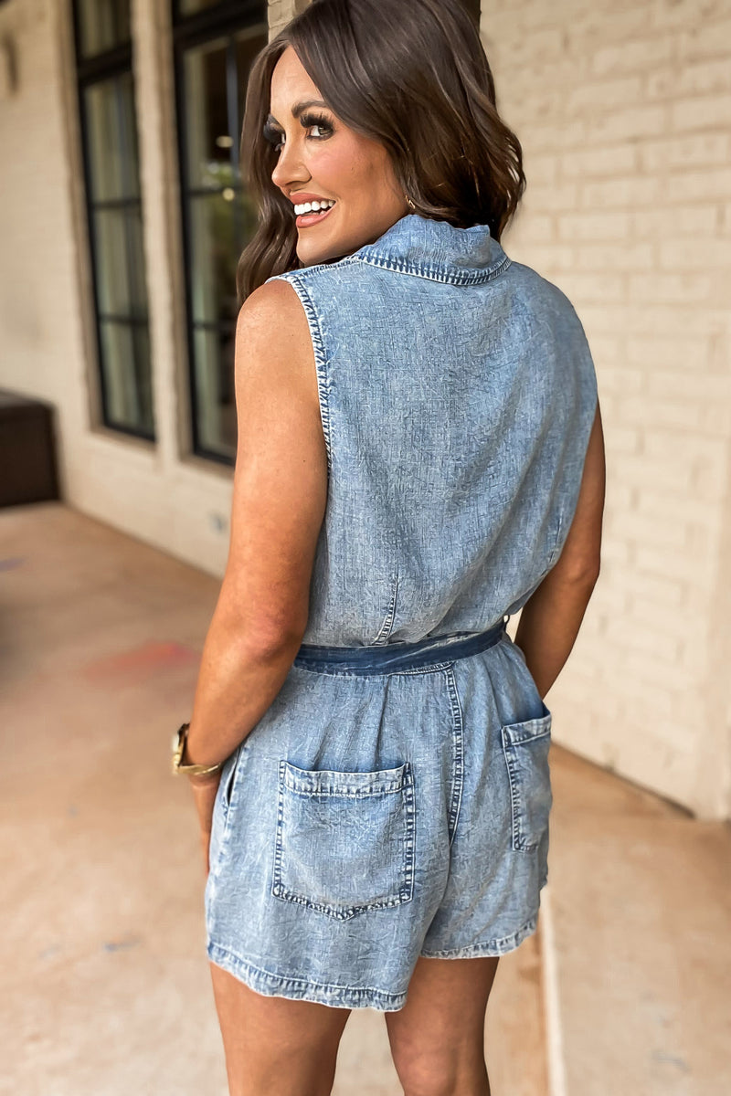 Classic Sleeveless Mineral Washed Romper