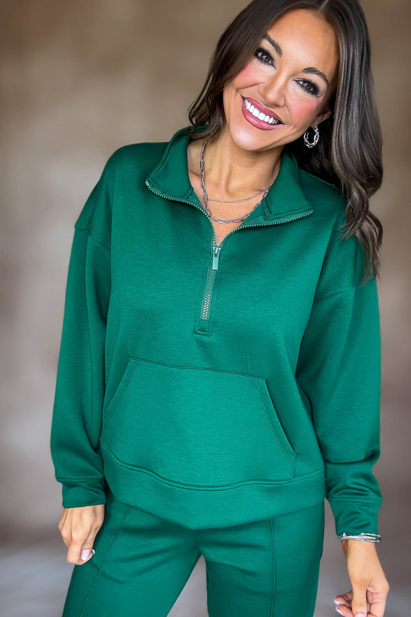 Easy Does It Dark Green Scuba Half Zip Sweatshirt