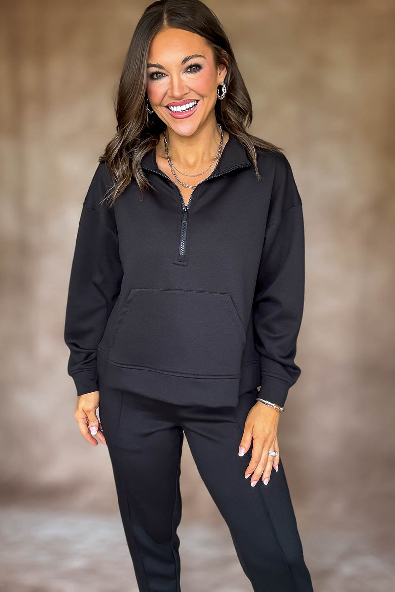 Easy Does It Black Scuba Half Zip Sweatshirt
