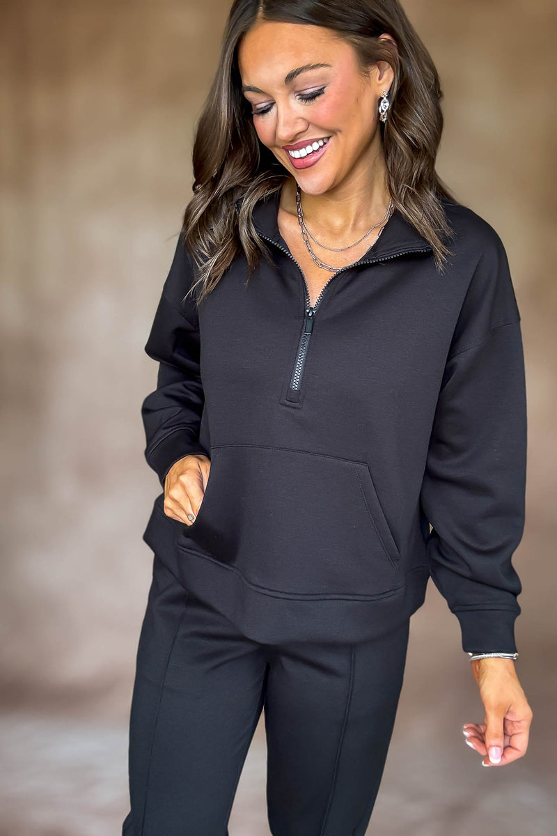 Easy Does It Black Scuba Half Zip Sweatshirt