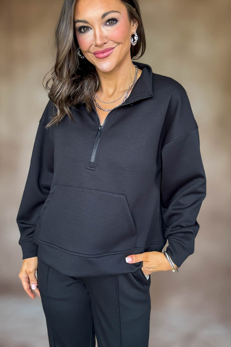 Easy Does It Black Scuba Half Zip Sweatshirt